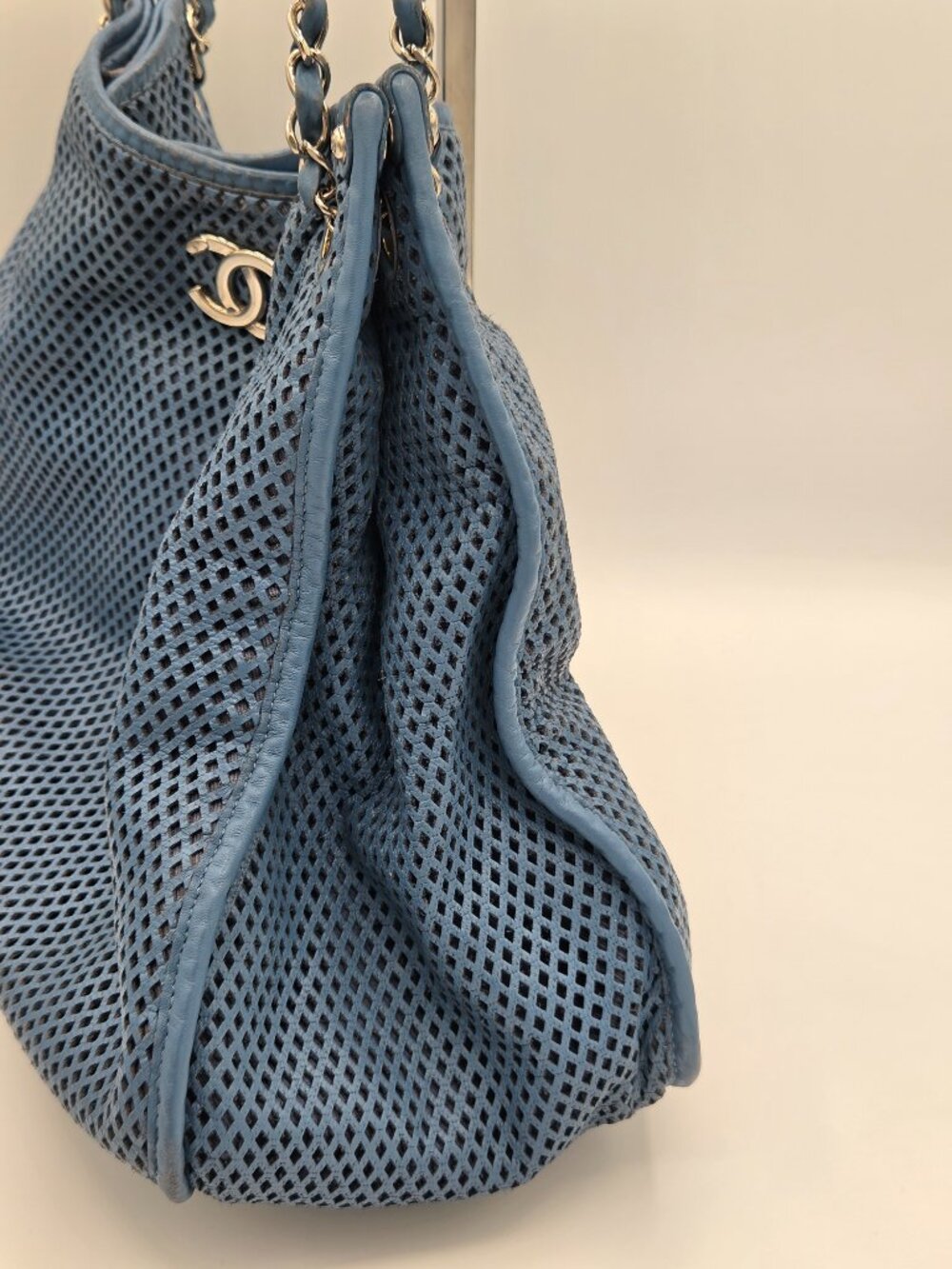 Chanel Up In The Air Perforated Leather Tote โ Blue | Silver Hardware - Picture 3 of 16